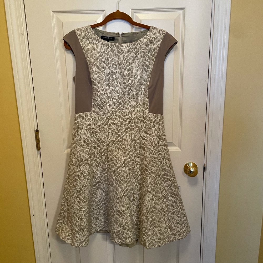 Lafayette 148 New York A-Line Midi Dress Sleeveless Gold/Brown/WhiteLined Size 6